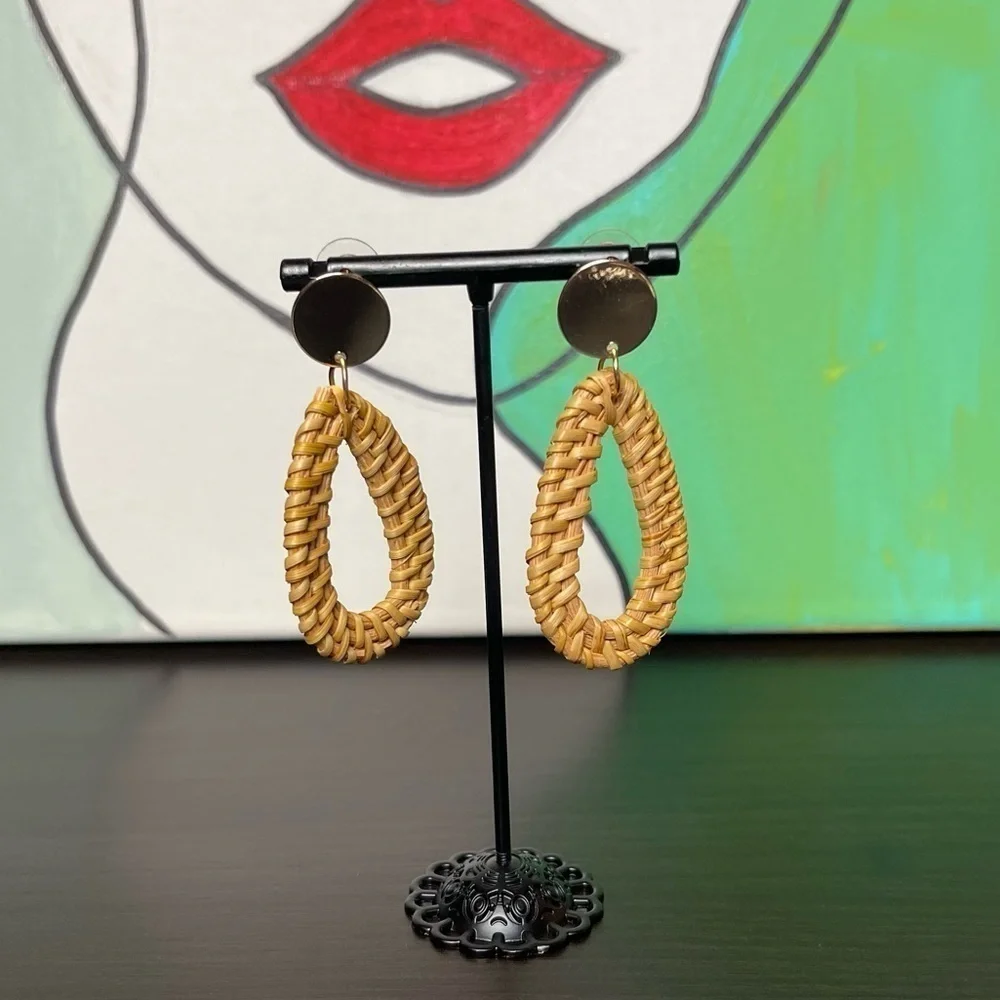 Teardrop Natural Rattan Whicker Bohemian Earrings ER08.3